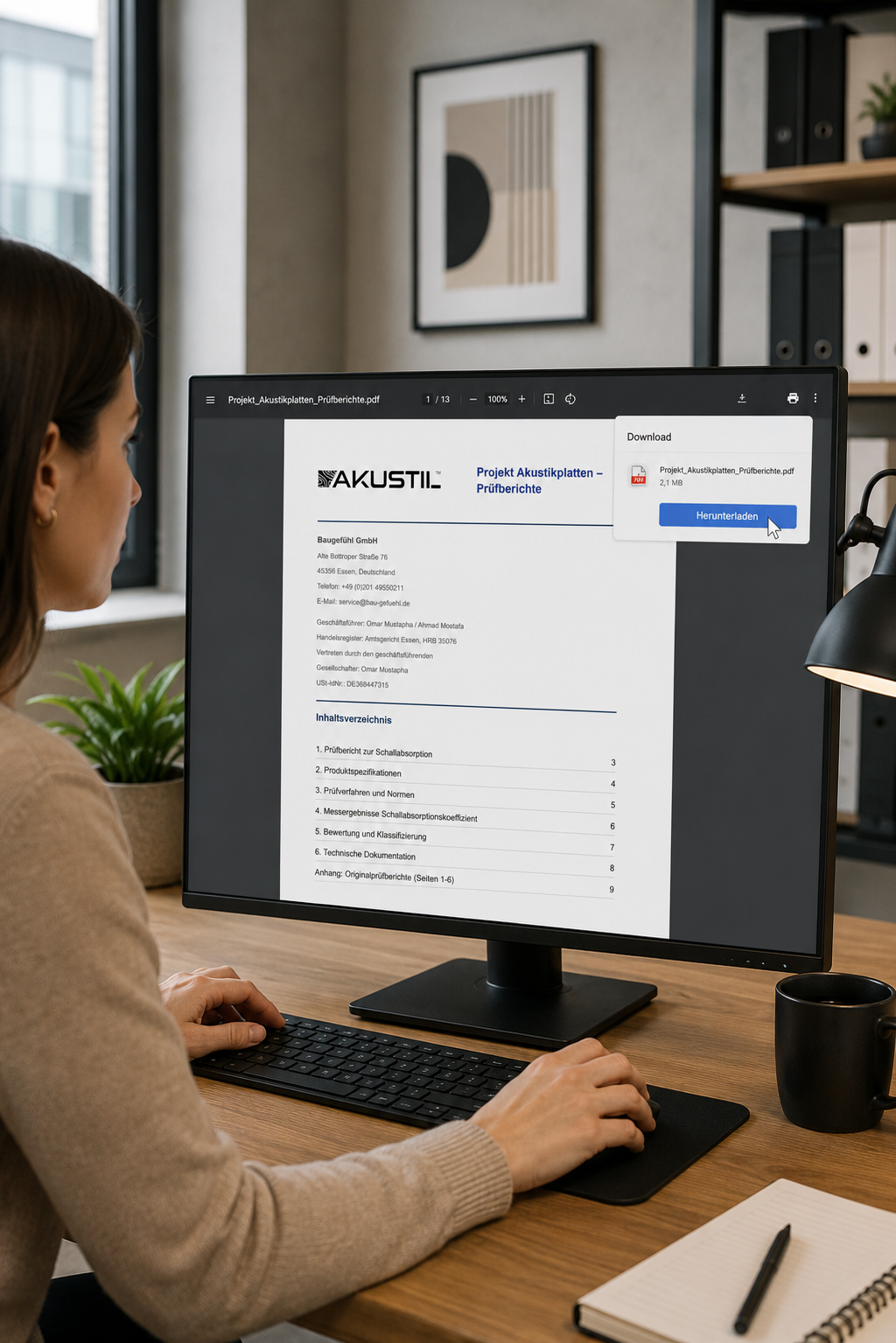 AKUSTIL Schallschutz PDF Prüfbericht Download Akustikplatten Dokument am PC Büro