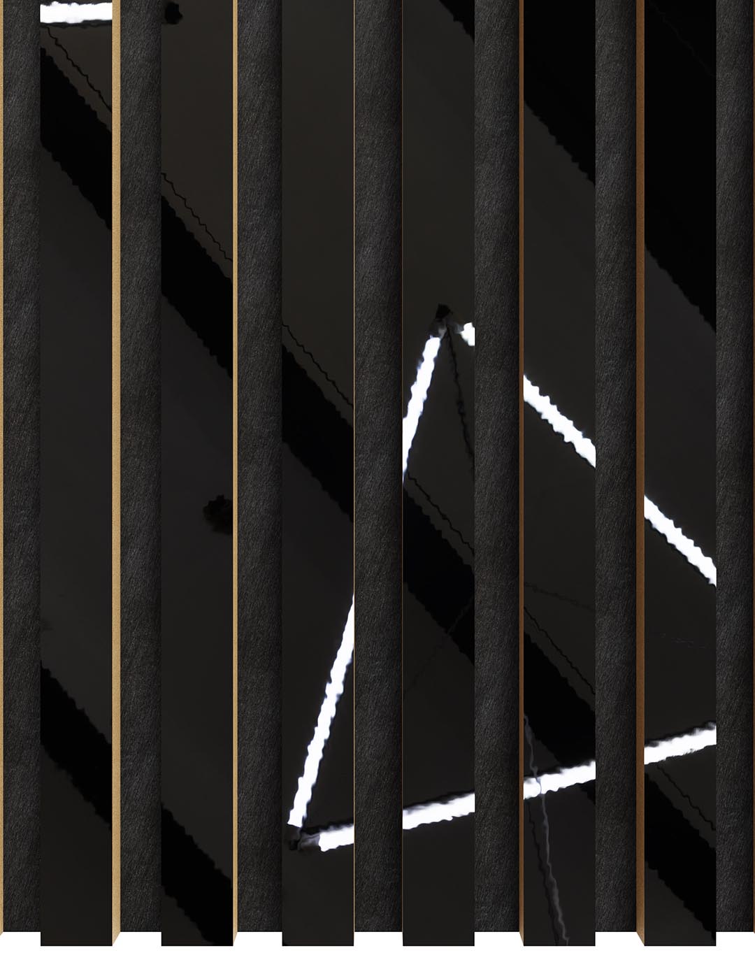 Akustikpaneel Classic - Mirror Black (78) - 240x60 cm Schwarzes Akustikpaneel Mirror Black mit goldenen Leisten und LED-Beleuchtung für modernes Raumdesign