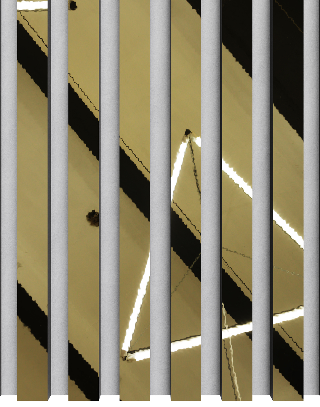 Akustikpaneel Unique Line Spiegel Gold mit grauem Filz und LED-Beleuchtung von AKUSTIL