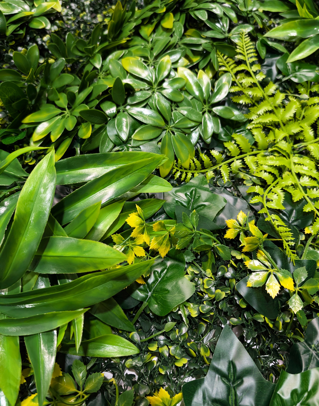 Pflanzenwand - Green Cascade (255) - 100x100 cm AKUSTIL Green Cascade Pflanzenwand mit künstlichen grünen Blättern für Büro und Gastronomie