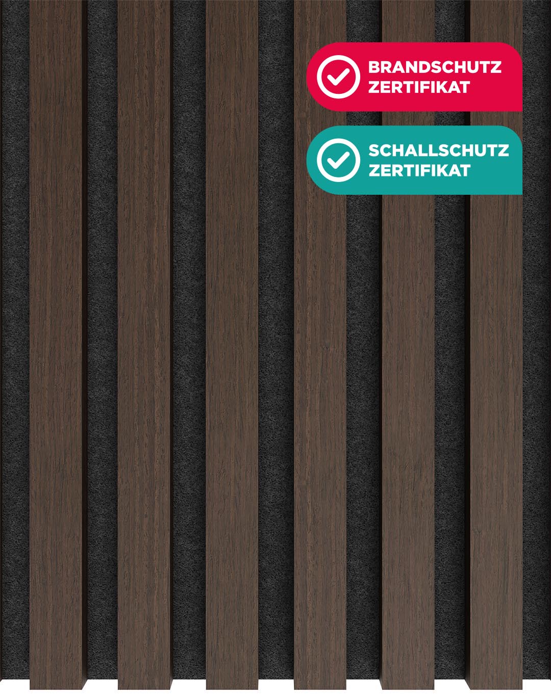 Akustikpaneel Classic - Eiche Dezent Filz: Schwarz - 260x60 cm Akustikpaneel Wooden Line Eiche dunkel mit schwarzem Filz Brandschutz Schallschutz Zertifikat Wandpaneel