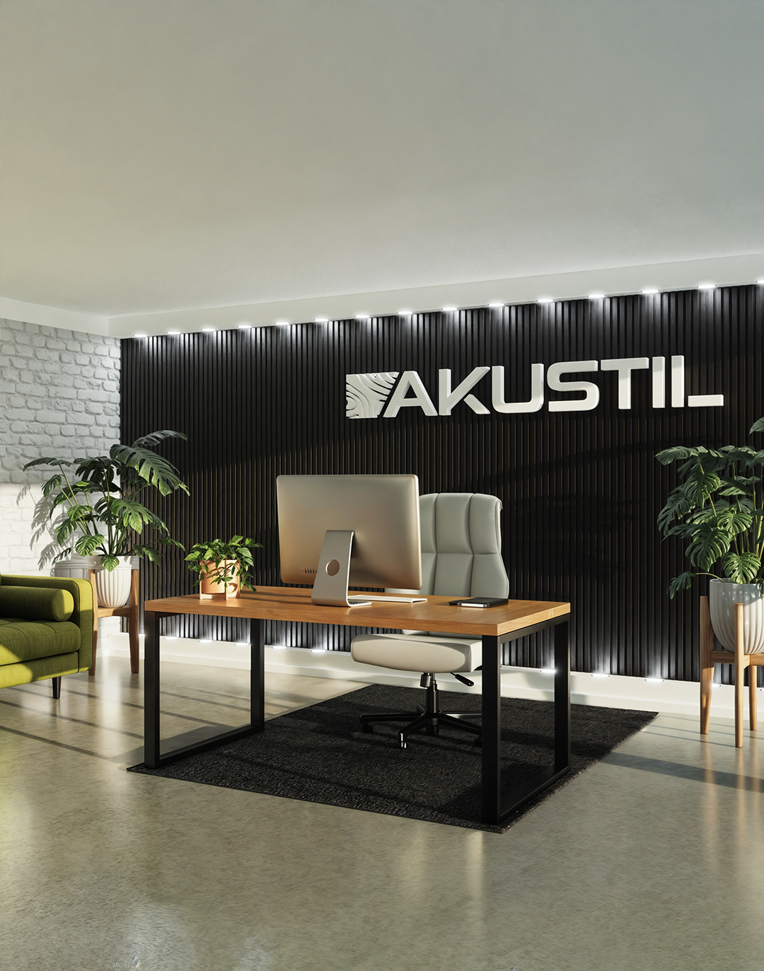 Akustikpaneel Classic - Brushed Black (53) - 240x60 cm AKUSTIL Brushed Black Akustikpaneel schwarz gebürstet als Wandverkleidung im modernen Büro