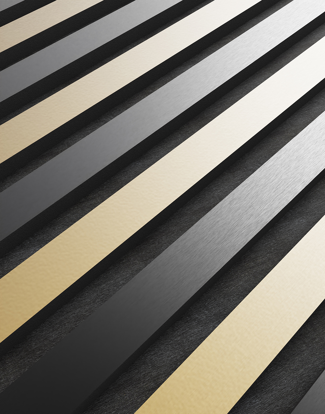 Akustikpaneel Classic - Brushed Black & Gold (51) - 240x60 cm AKUSTIL PVC Wandpaneel schwarz gold diagonal gestreift Wandverkleidung Büro Wohnraum Gastronomie