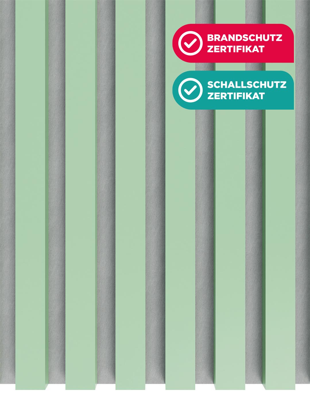 AKUSTIL Akustikpaneel Mono Line Minzgrün Grau mit Brandschutz und Schallschutz Zertifikat