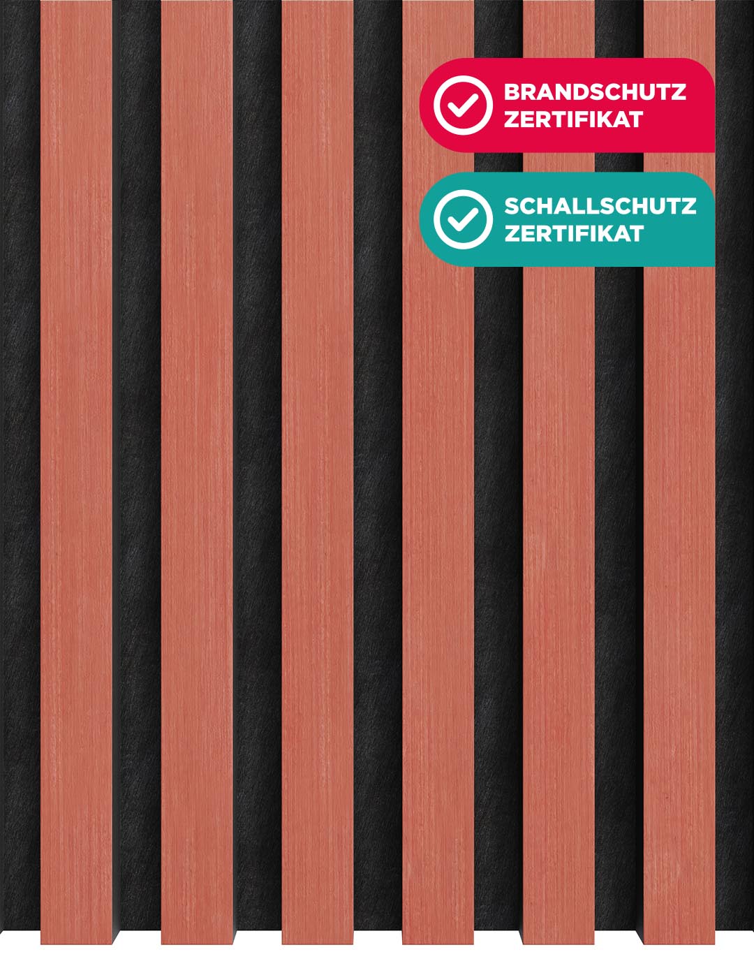 Akustikpaneel Classic - Korallenrot Filz: Schwarz - 240x60 cm AKUSTIL Akustikpaneel Coral Red DZ12 mit schwarzem Vlies Brandschutz und Schallschutz zertifiziert
