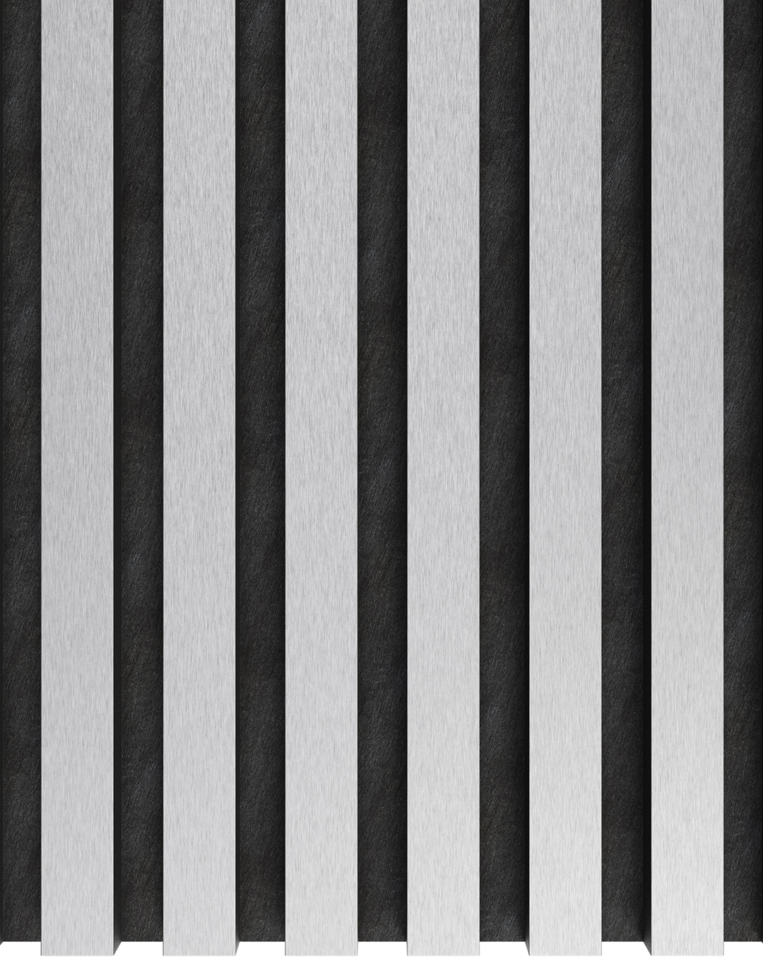 Akustikpaneel Classic - Brushed Silver (56) - 240x60 cm Akustikpaneel Brushed Silver PVC Wandpaneel schwarz silber vertikal gestreift Wandverkleidung Wohnraum Büro