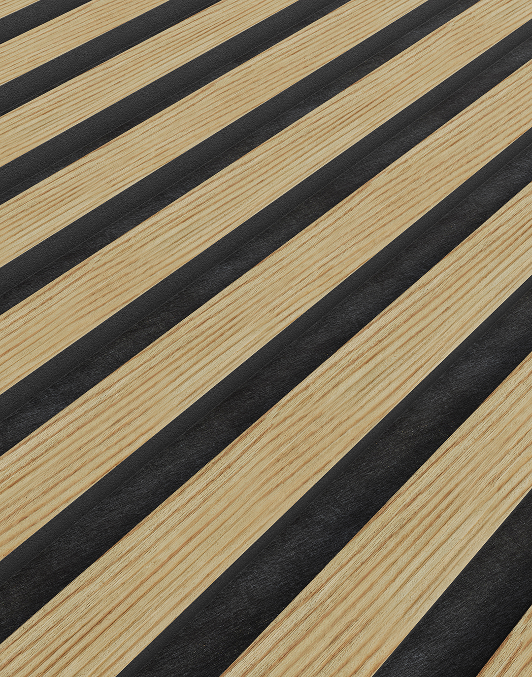 Akustikpaneel Classic - Blonde Oak (07) - 240x60 cm Akustikpaneel Blonde Oak DZ10 mit diagonalen Holzlamellen in Hellbeige und Schwarz für Wohnraum und Büro