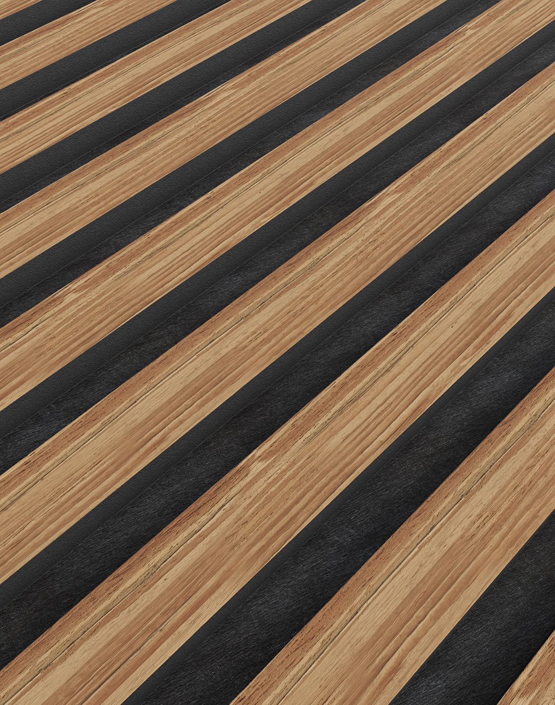 Akustikpaneel Classic - Golden Teak (08) - 240x60 cm Akustikpaneel Golden Teak DE15 Holzoptik diagonale Lamellen braun schwarz Wandverkleidung Innenbereich