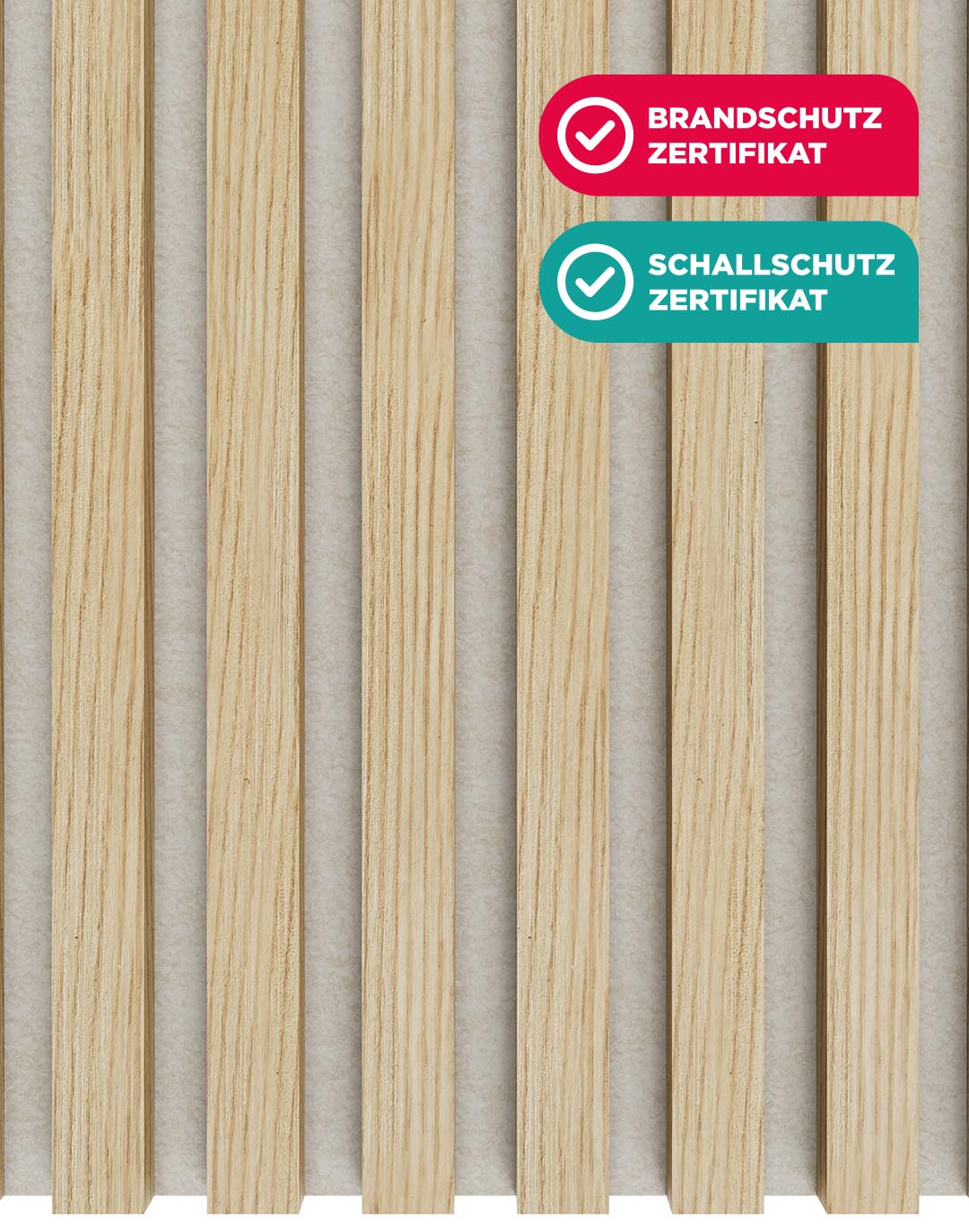 Akustikpaneel Classic - Blonde Oak Filz: Beige - 240x60 cm Akustikpaneel Eiche Natur Beige mit Brandschutz und Schallschutz Zertifikat Holzlamellen Wandpaneel