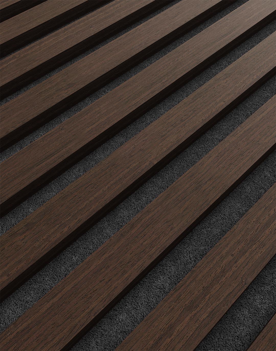Akustikpaneel Classic - Eiche Dezent Filz: Schwarz - 260x60 cm Akustikpaneel Wooden Line Eiche dezent mit schwarzem Filz Nahaufnahme Holzlamellen Wandverkleidung