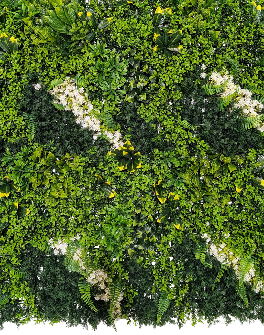 Pflanzenwand - Leaf & Loom (260) - 100x100 cm Künstliche Pflanzenwand mit grünen Blättern und weißen Blüten für Büro und Gastronomie von AKUSTIL