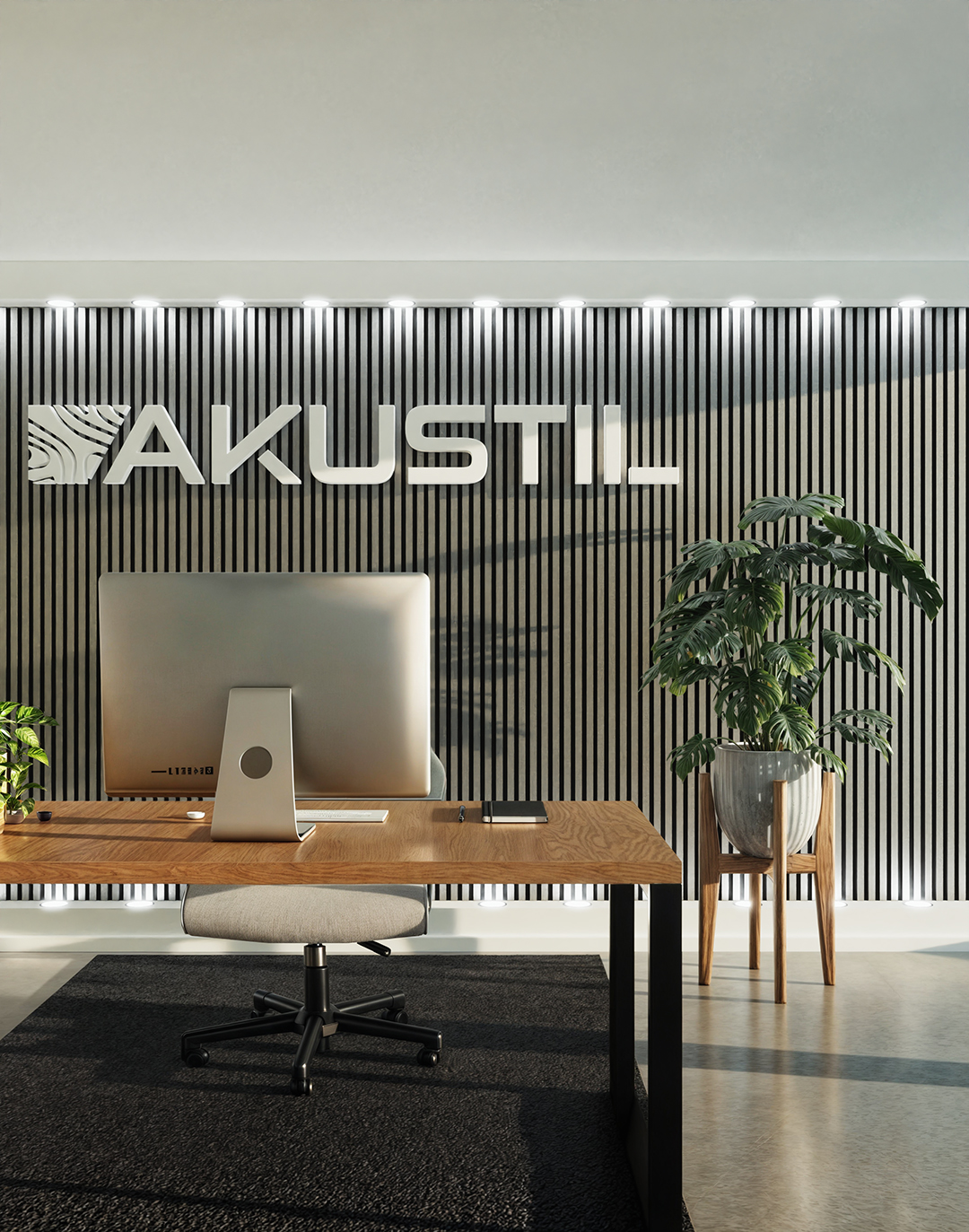 Akustikpaneel Classic - Brushed Silver Filz: Schwarz - 240x60 cm AKUSTIL Akustikpaneel Büro brushed silver Wandverkleidung mit 3D-Lamellen in Schwarz-Silber Optik