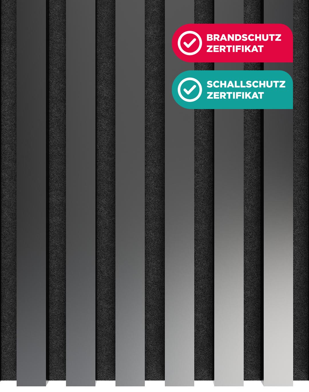 Akustikpaneel Classic - Tiefschwarz Matt Filz: Schwarz - 260x60 cm Akustikpaneel Mono Line Schwarz mit Filz-Rückwand Brandschutz Schallschutz Zertifikat AKUSTIL Wandpaneel
