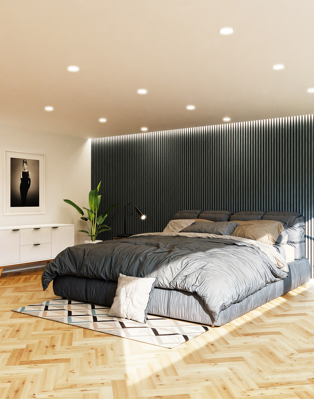 Akustikpaneel Classic - Ocean Blue (82) - 240x60 cm Akustikpaneel Ocean Blue DZ21 dunkelblau Schlafzimmer Holzlatten Wandverkleidung modern