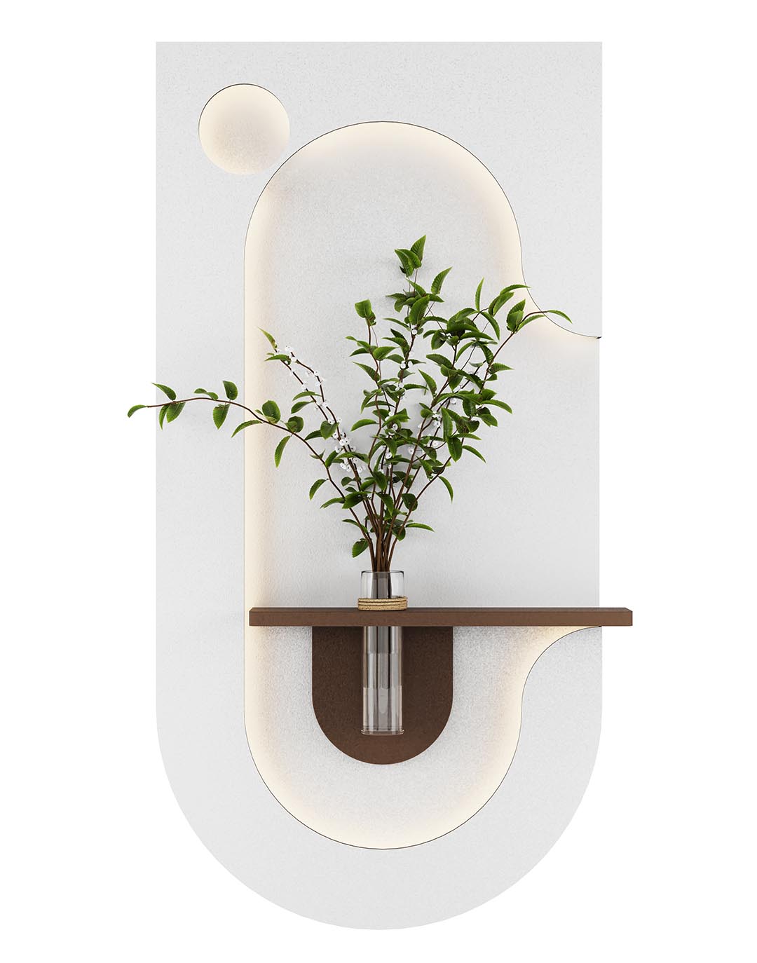 LED Wanddekoration mit Vase - Weiß/Braun - 60x120 cm Akustil Wandbild weiß braun mit Pflanzenhalter – dekoratives Wandpaneel für Wohnraum und Büro