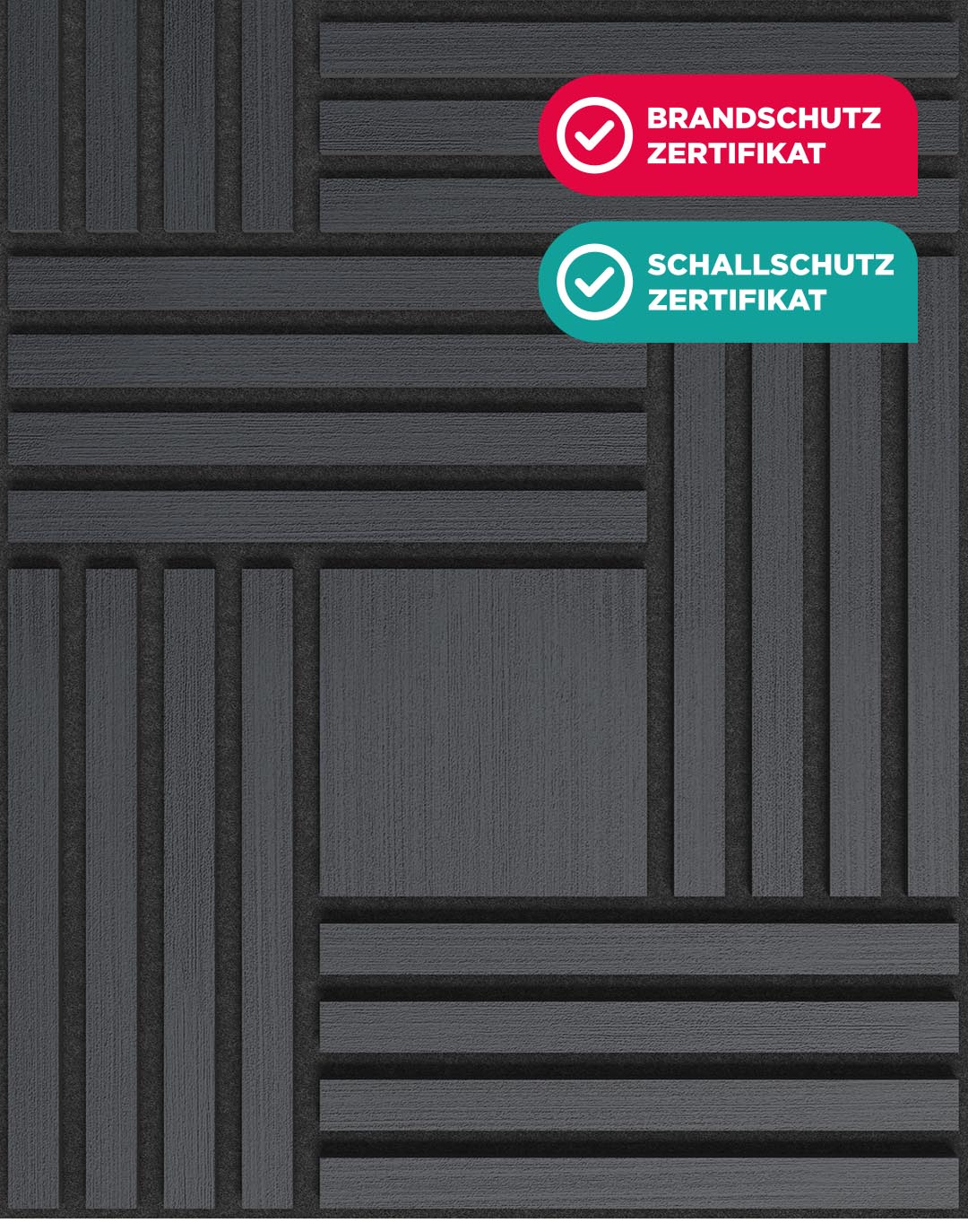 Akustikpaneel Vectra Graphite Black mit Brandschutz und Schallschutz Zertifikat in dunklem 3D-Design