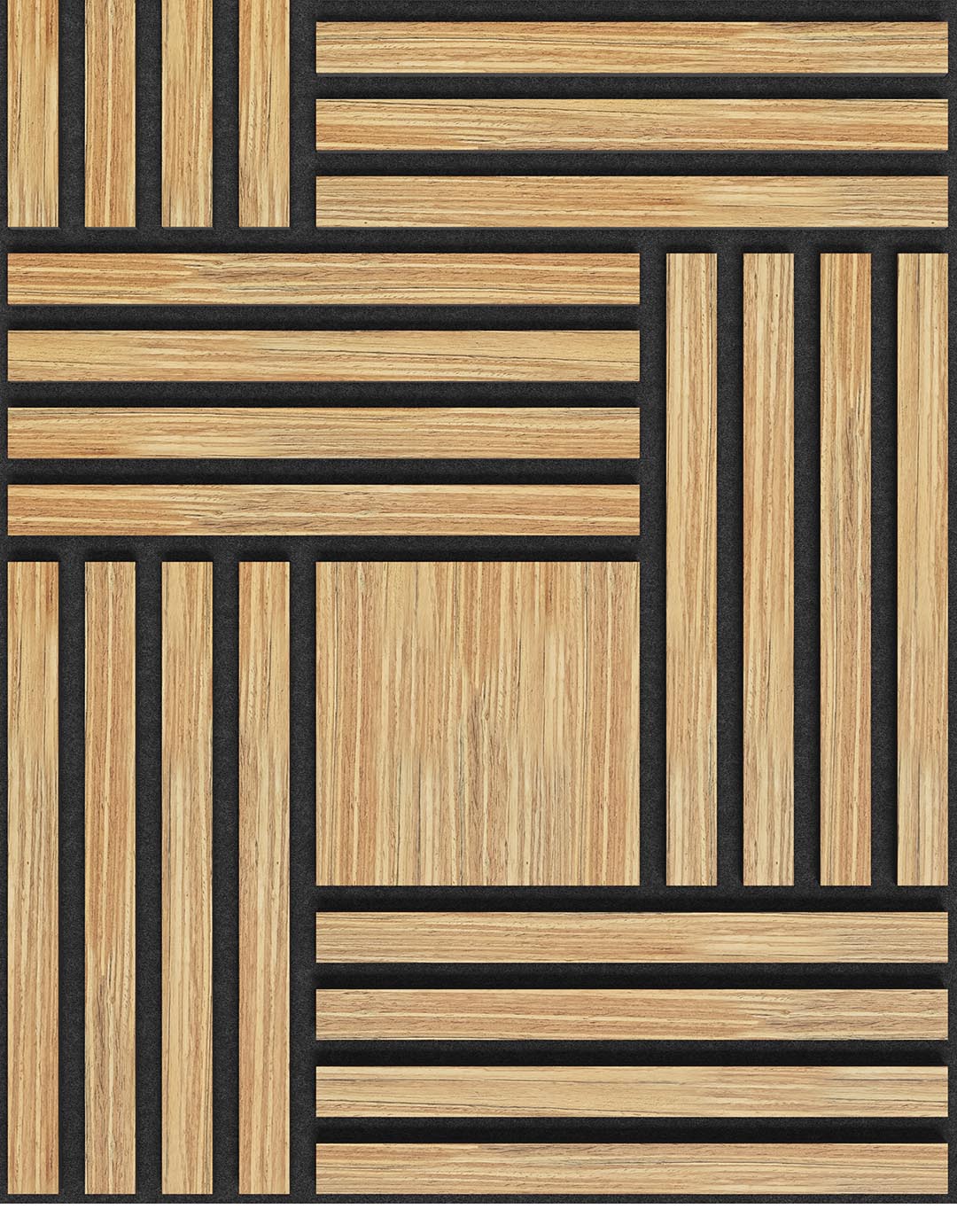 Akustikpaneel Vectra - Golden Teak (22) - 240x60 cm Akustikpaneel Vectra Golden Teak Holzoptik schwarz geometrisches Muster Wandpaneel Wohnraum Büro
