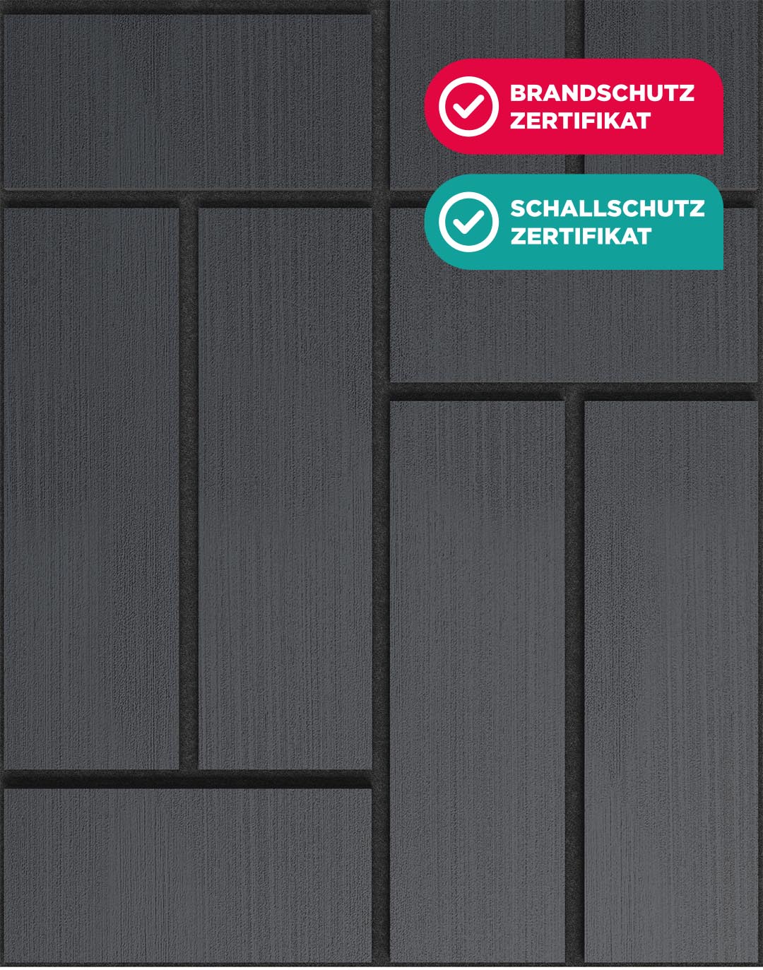 Akustikpaneel Rectina - Graphite Black Filz: Schwarz - 240x60 cm AKUSTIL Akustikpaneel Rectina Graphite Black PVC Wandpaneel anthrazit mit Brandschutz- und Schallschutzzertifikat