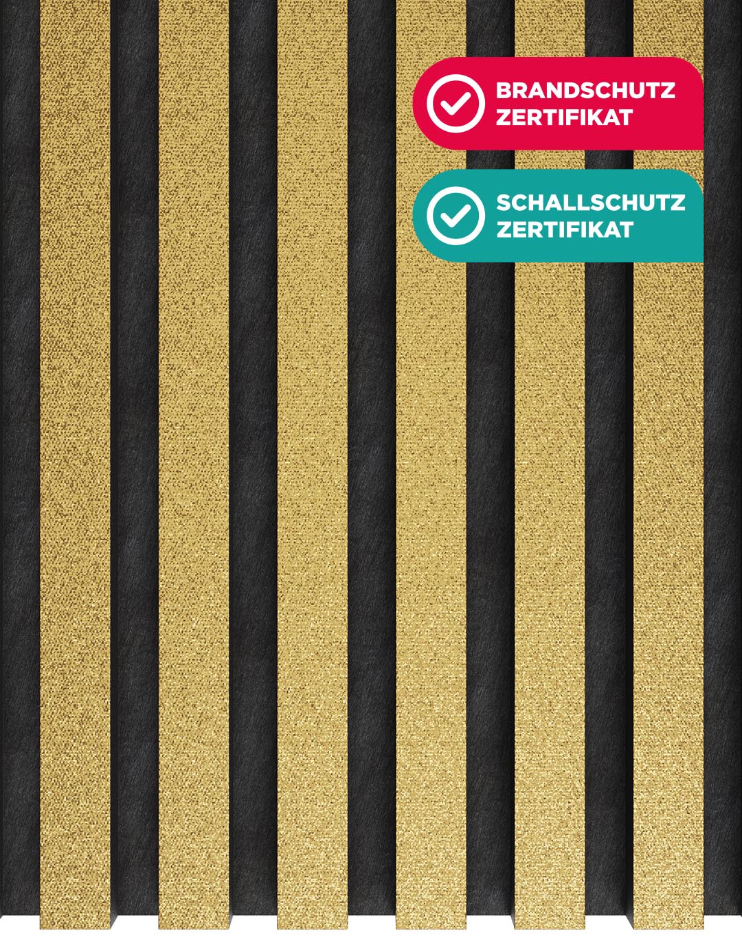 Akustikpaneel Golden Glitter schwarz gold Holzlamellen Wandpaneel Schallschutz Brandschutz zertifiziert AKUSTIL