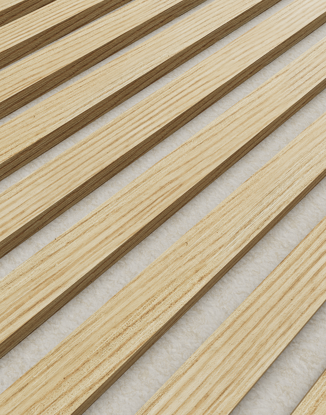 Akustikpaneel Classic - Blonde Oak Beige (03) - 240x60 cm Akustikpaneel Eiche Natur Beige schräge Holzlamellen auf weißem Vlies Wandverkleidung AKUSTIL
