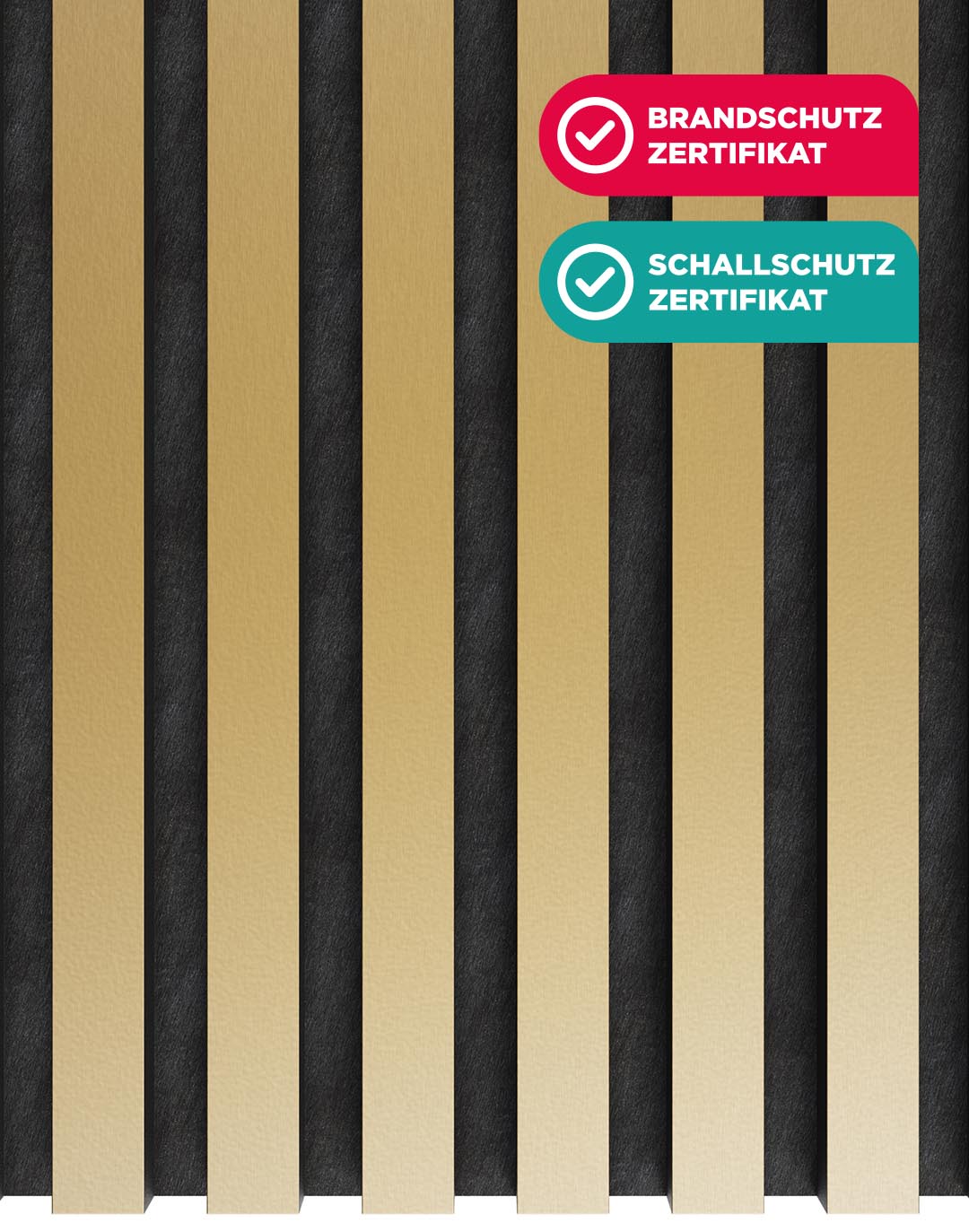 Akustikpaneel Brushed Gold Schwarz mit Brandschutz und Schallschutz Zertifikat für Wand Büro Wohnraum