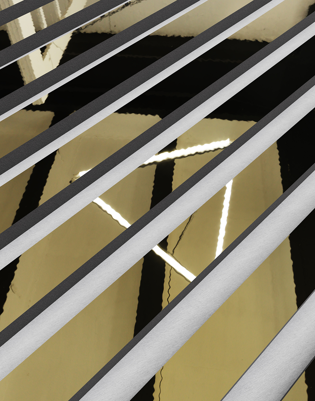 Akustikpaneel Unique Line Spiegel Gold Filz Grau diagonale Lamellen Wandverkleidung Innenbereich AKUSTIL