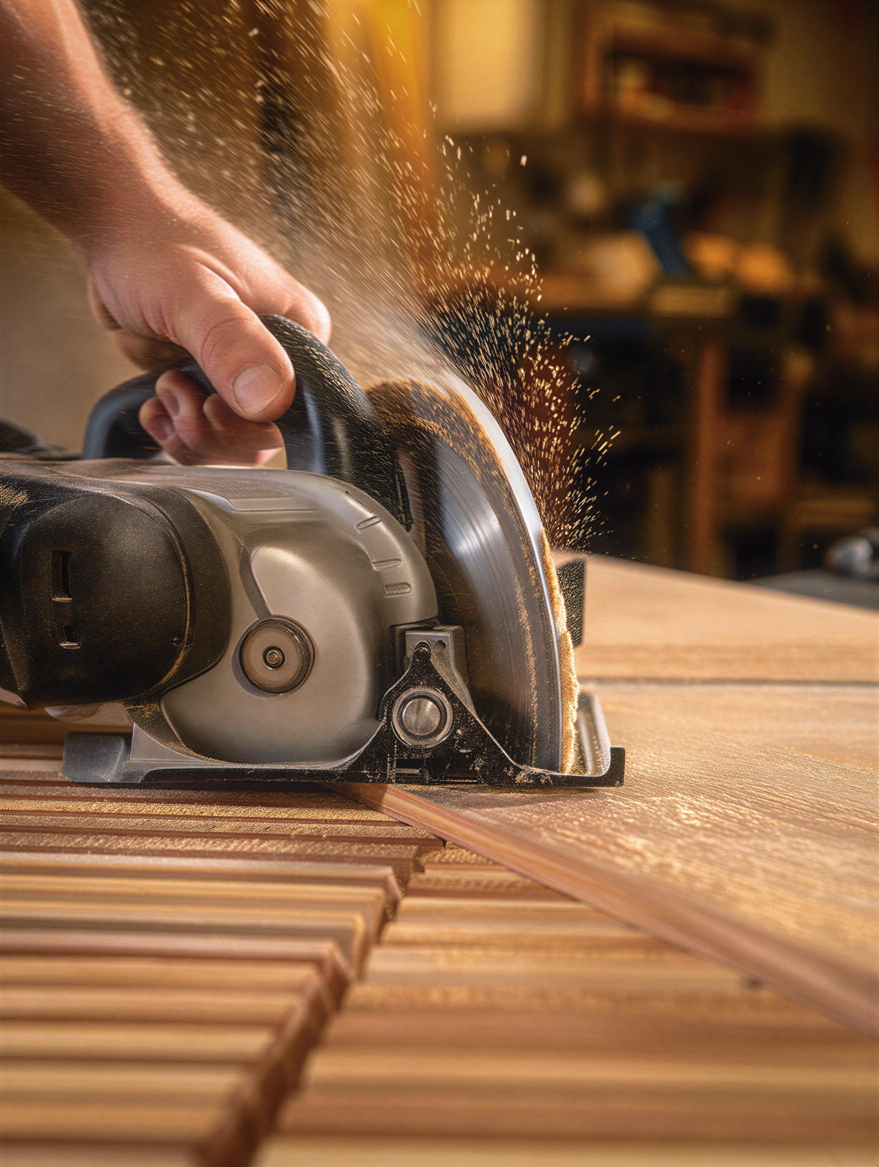 Holz-Akustikpaneel Zuschnitt mit Kreissäge – AKUSTIL Wandpaneel Holz für Wohnraum und Büro