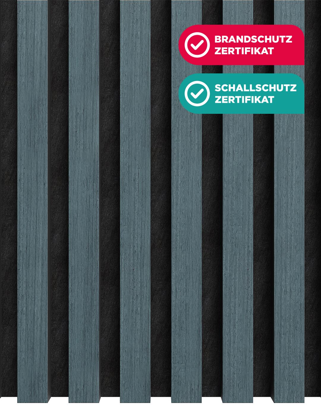 Akustikpaneel Classic - Ozeanblau Filz: Schwarz - 240x60 cm AKUSTIL Akustikpaneel Ocean Blue DZ21 schwarzer Träger Brandschutz Schallschutz zertifiziert Wandpaneel