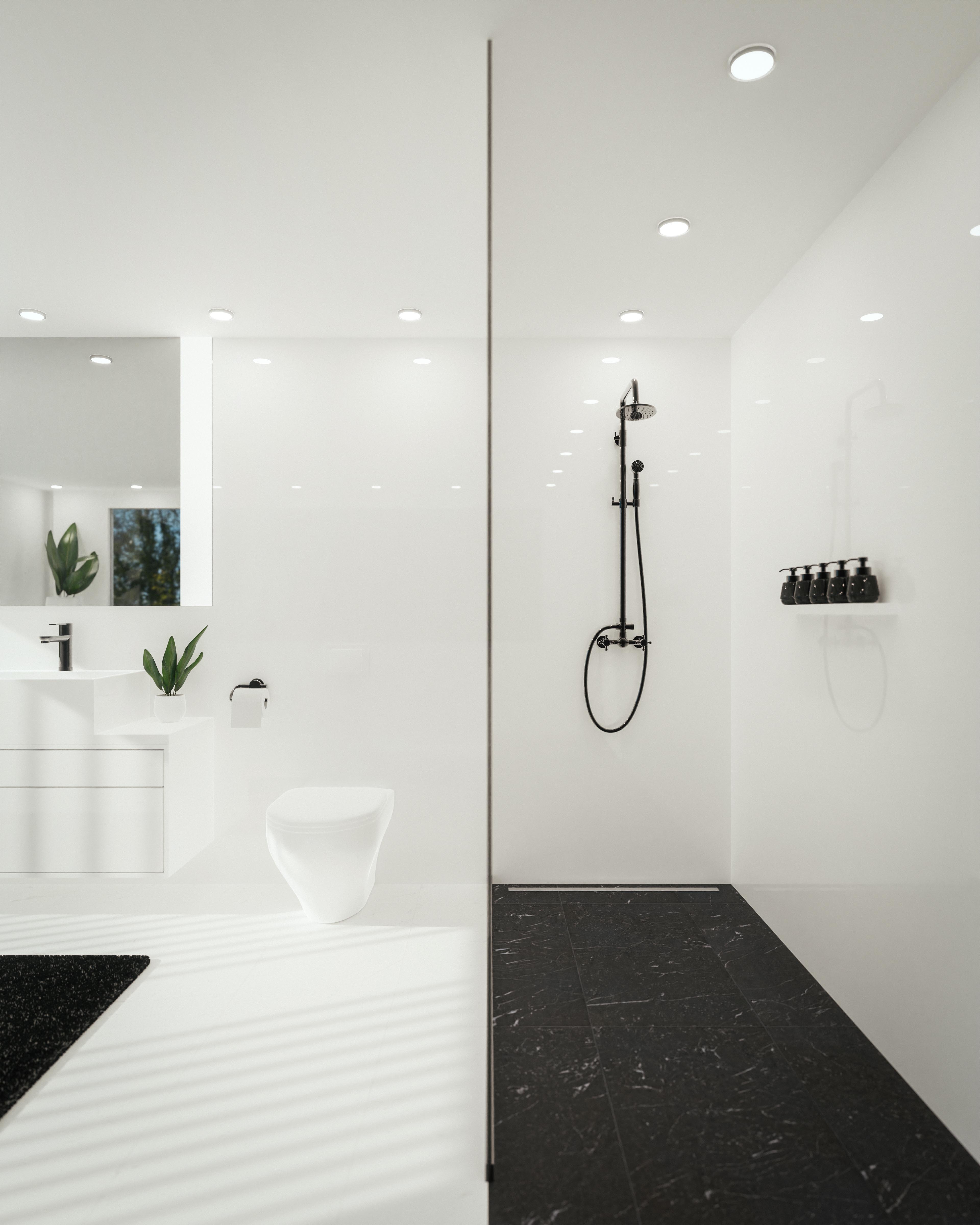 PVC-Paneel - Weiß (180) - Glänzend - 288x122 cm PVC Wandpaneel Weiß Glanz im modernen Badezimmer – AKUSTIL Wandverkleidung Bad wasserfest