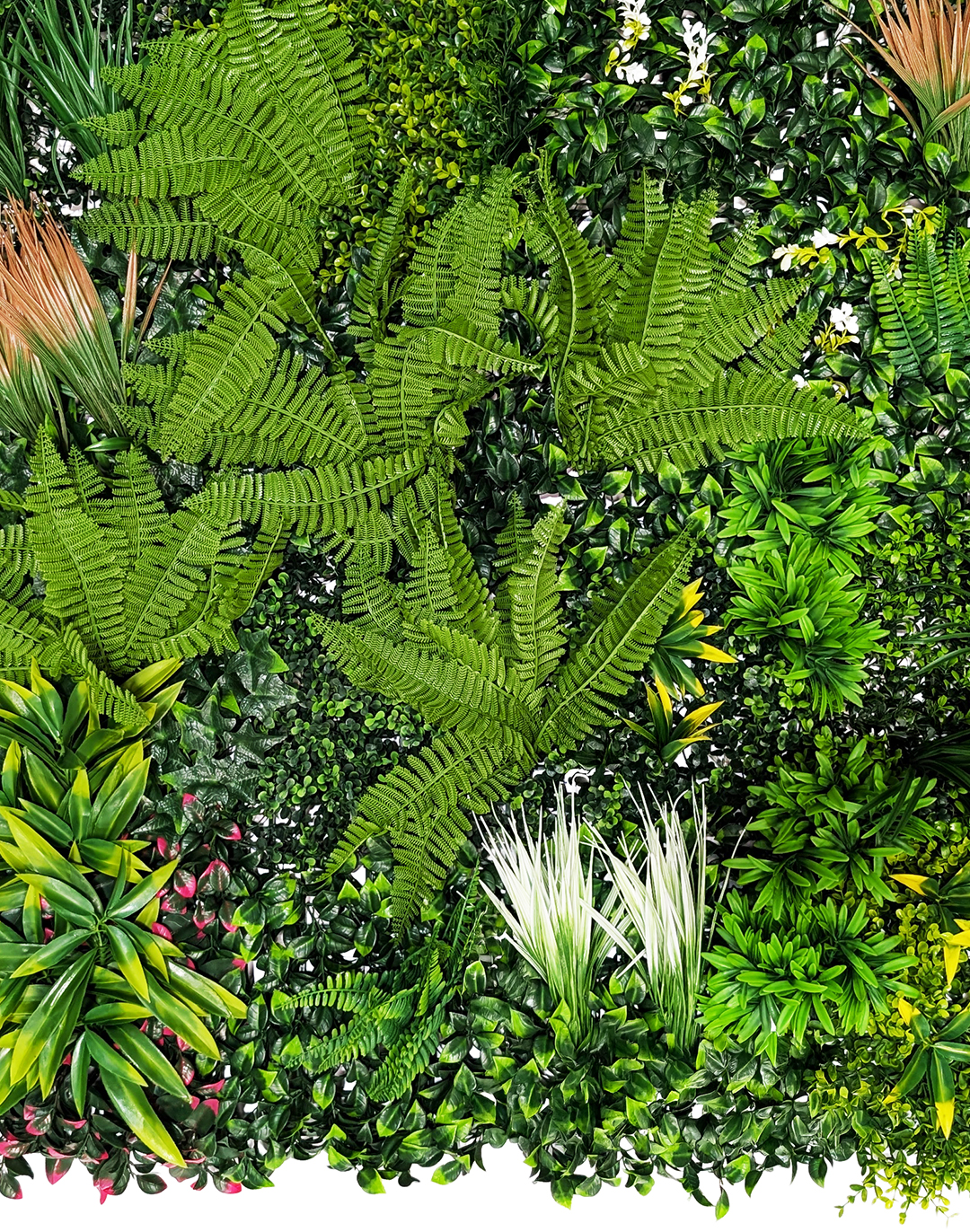 Pflanzenwand - Tropical Shadows (264) - 100x100 cm Künstliche Pflanzenwand Tropical Shadows mit Farnen und Tropenblättern für Büro und Gastronomie AKUSTIL