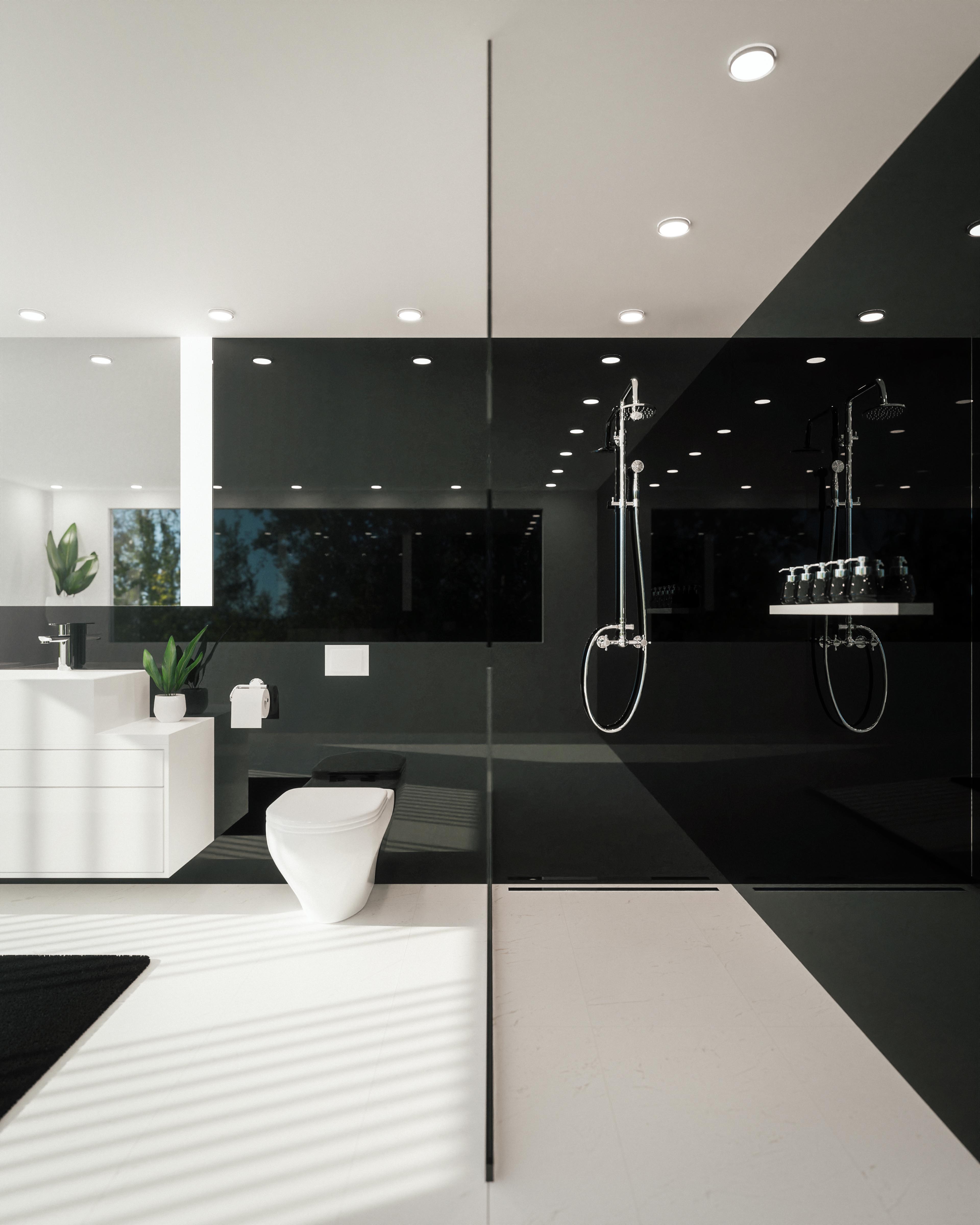 PVC Wandpaneel Schwarz Hochglanz Badezimmer moderne Wandverkleidung AKUSTIL glänzend Bad Dusche