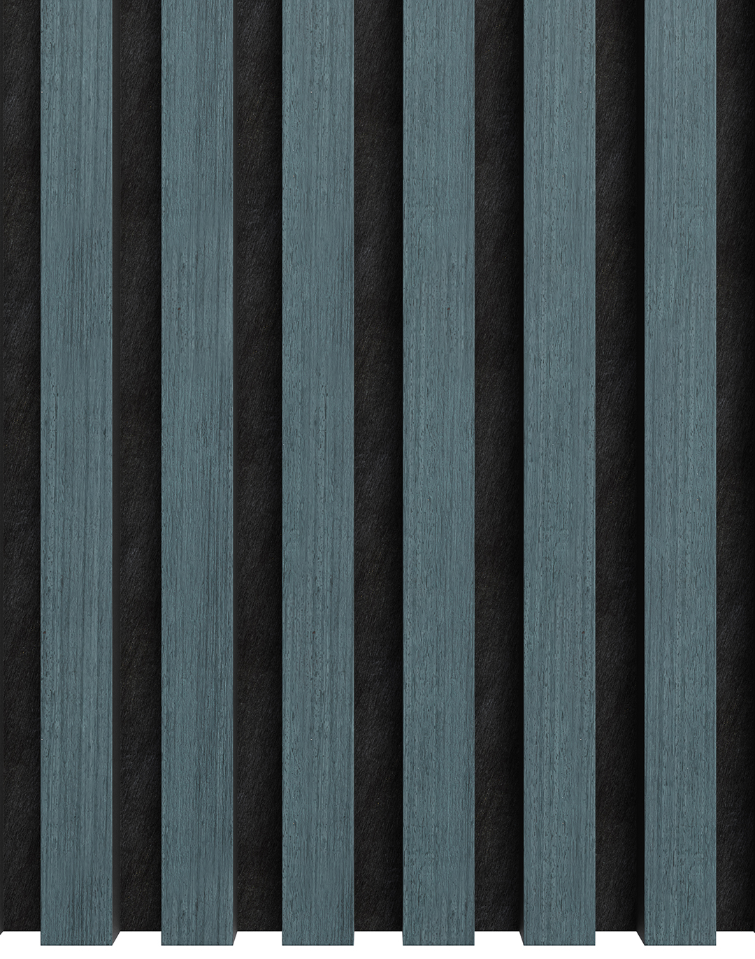 Akustikpaneel Classic - Ocean Blue (82) - 240x60 cm Akustikpaneel Ocean Blue DZ21 – blaue Holzlamellen mit schwarzem Hintergrund für Wohnraum und Büro