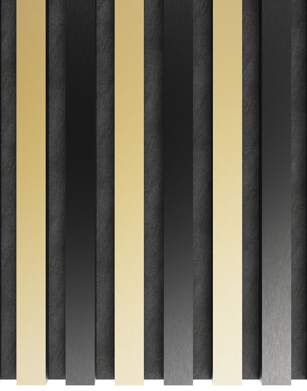 Akustikpaneel Classic - Brushed Black & Gold (51) - 240x60 cm Akustikpaneel Schwarz Gold vertikale Lamellen Wandverkleidung Wohnzimmer Büro AKUSTIL