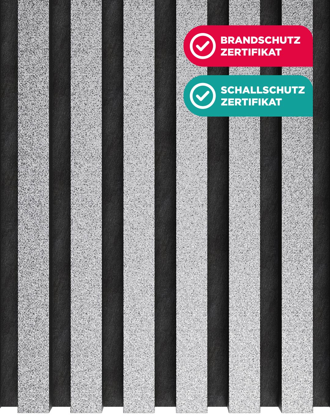 Akustikpaneel Classic - Silber Glitzer Filz: Schwarz - 240x60 cm Akustikpaneel Schwarz Silber Glitter mit Brandschutz und Schallschutz Zertifikat AKUSTIL Wandpaneel