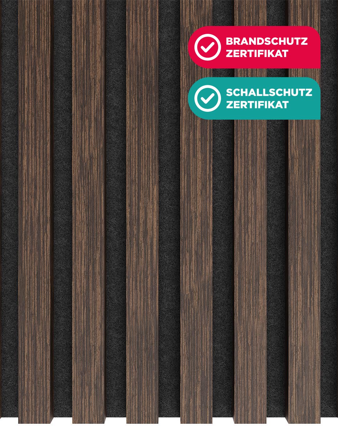 Akustikpaneel Wooden Line Zebrano Kontrast mit schwarzem Filz Brandschutz Schallschutz zertifiziert AKUSTIL